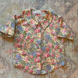 Vintage Collared Floral Short Sleeve Blouse